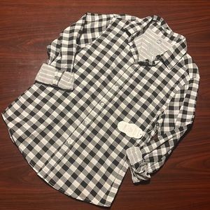 NWT girls black and white flannel size 10/12 button down.